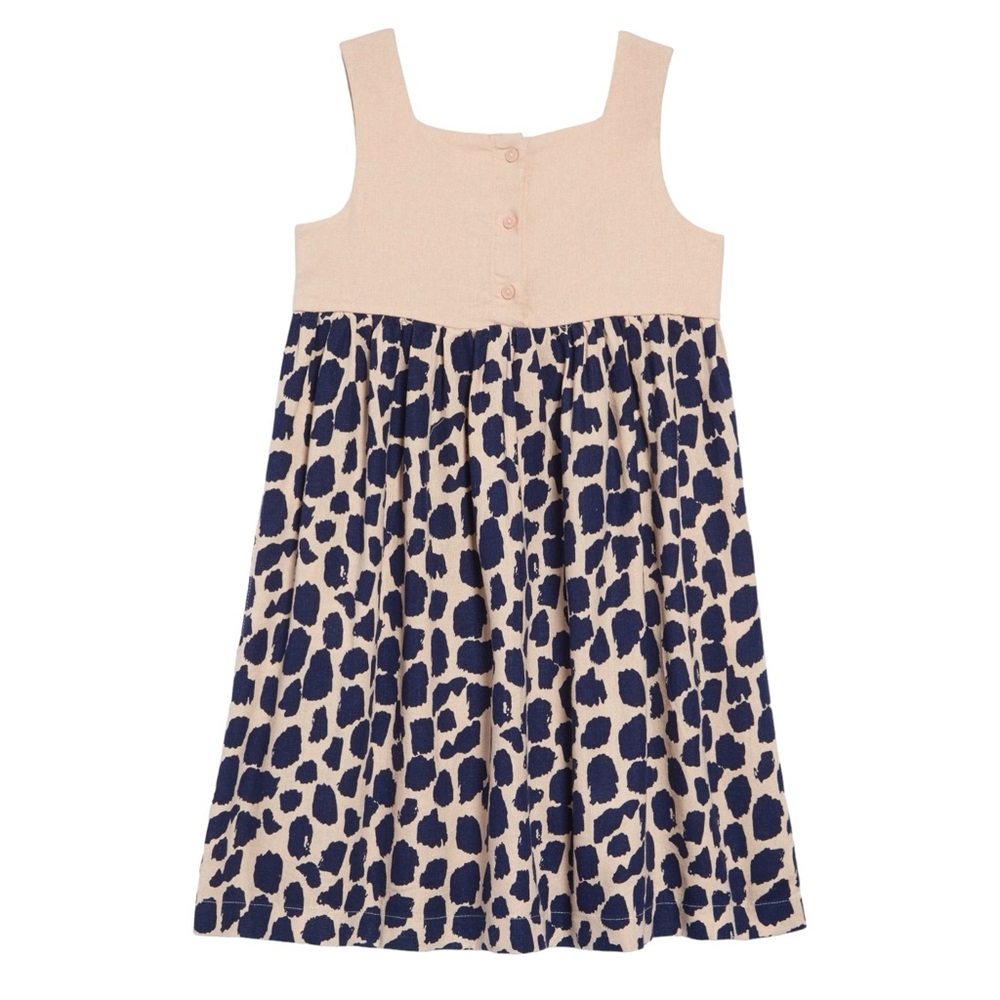SOMETHING NAVY Linen Animal Print Picnic Dress Pink Navy Button Bow Sz 6